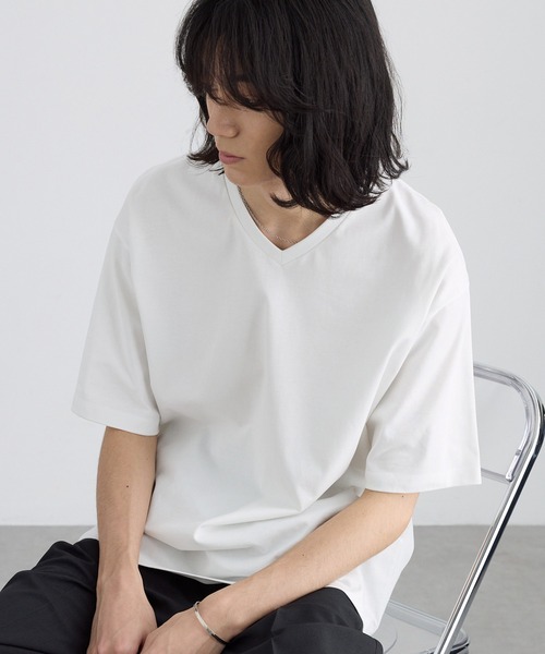 MONO-MART(モノマート)の「<接触冷感/UVカット>USAコットン コンフォート ヘビーオンス Vネック 半袖Tシャツ(Tシャツ/カットソー・メンズ・ブラック/ホワイト/チャコールグレー/ネイビー/オリーブ/ライトグレー・XL/S/L/M)」の17枚目の写真