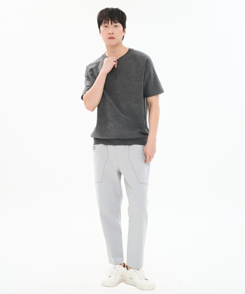 CUSTOMUS（カスタムアース）の「男性ピグメントリバーシブルヘンリーネックハーフジップ半袖Tシャツ CXS26MKRT305 GRY（Tシャツ/カットソー・メンズ・グレー・MEDIUM/LARGE/X-LARGE）」の3枚目の写真