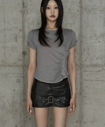 Drape Pintuck Zipper Roll-Up Short Top (Gray)