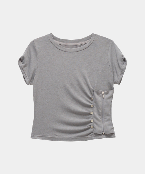 ETRE AU SOMMET(エトレオソメ)の「Drape Pintuck Zipper Roll-Up Short Top (Gray)(Tシャツ/カットソー・レディース・ダークグレー・FREE)」の7枚目の写真