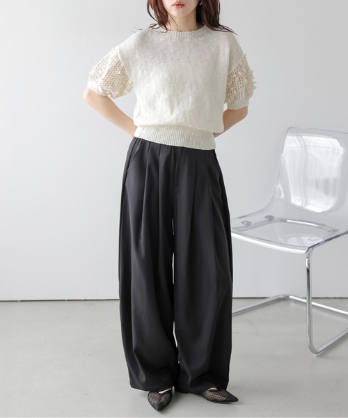 AMELY（エミリー）の「大人フェミニンに着映えるリボンスリーブニットトップス/体型カバー（ニット/セーター・レディース・ブラック/グレー/ピンク/ホワイト・フリー）」の16枚目の写真