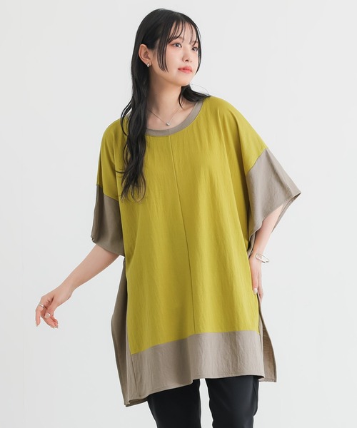 n'OrLABEL(ノアールレーベル)の「【接触冷感】配色冷感カノコチュニック(Tシャツ/カットソー・レディース・ブラック/イエロー/ブルー・FREE)」の3枚目の写真