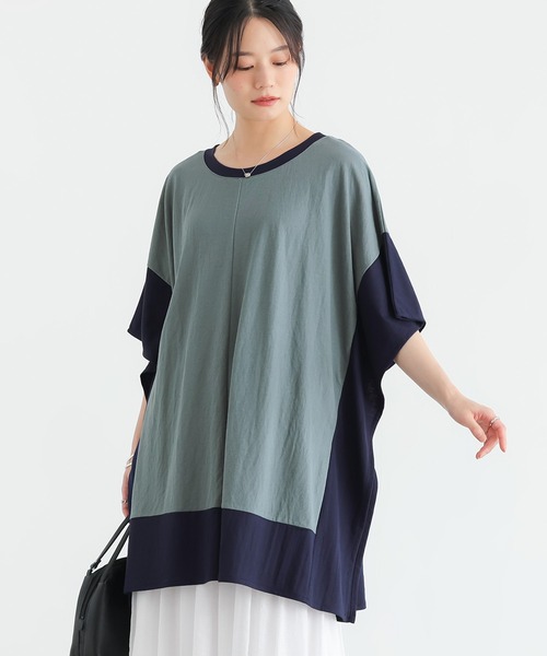 n'OrLABEL(ノアールレーベル)の「【接触冷感】配色冷感カノコチュニック(Tシャツ/カットソー・レディース・ブラック/イエロー/ブルー・FREE)」の2枚目の写真