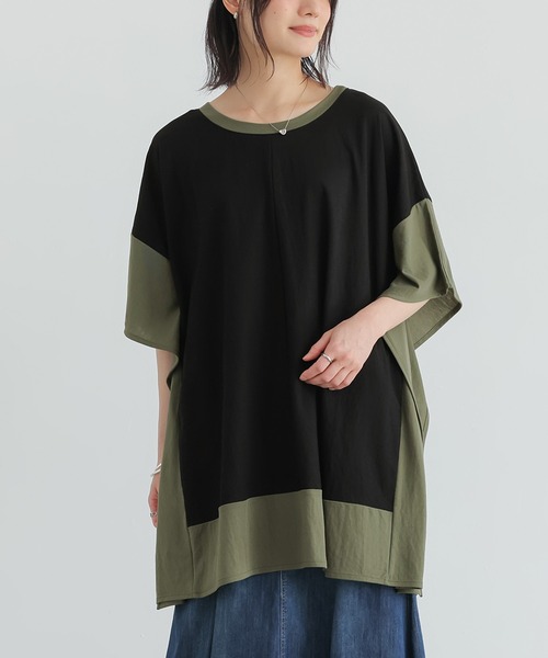 n'OrLABEL(ノアールレーベル)の「【接触冷感】配色冷感カノコチュニック(Tシャツ/カットソー・レディース・ブラック/イエロー/ブルー・FREE)」の1枚目の写真