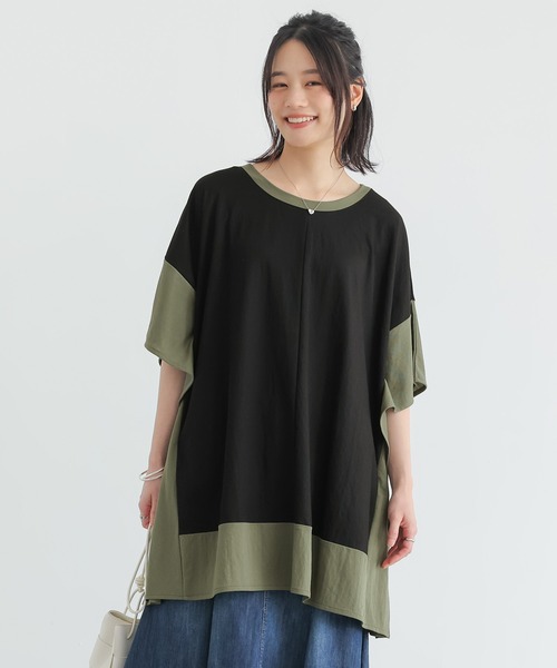 n'OrLABEL(ノアールレーベル)の「【接触冷感】配色冷感カノコチュニック(Tシャツ/カットソー・レディース・ブラック/イエロー/ブルー・FREE)」の9枚目の写真