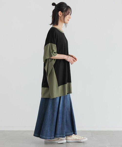 n'OrLABEL(ノアールレーベル)の「【接触冷感】配色冷感カノコチュニック(Tシャツ/カットソー・レディース・ブラック/イエロー/ブルー・FREE)」の11枚目の写真