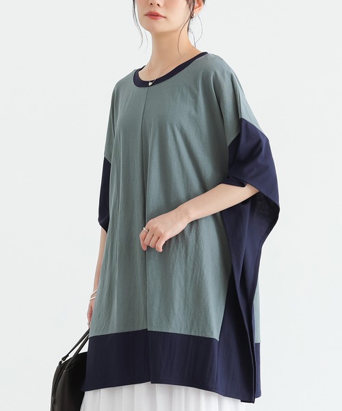 n'OrLABEL(ノアールレーベル)の「【接触冷感】配色冷感カノコチュニック(Tシャツ/カットソー・レディース・ブラック/イエロー/ブルー・FREE)」の14枚目の写真