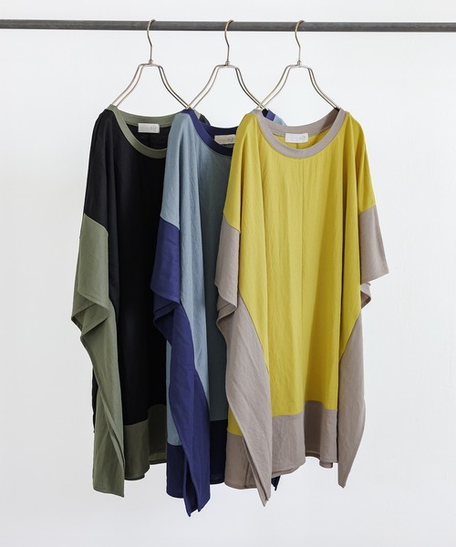 n'OrLABEL(ノアールレーベル)の「【接触冷感】配色冷感カノコチュニック(Tシャツ/カットソー・レディース・ブラック/イエロー/ブルー・FREE)」の4枚目の写真