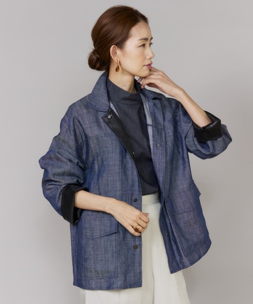 LE SOUK(ルスーク)の「オーバーサイズデニムジャケット(ブルゾン・レディース・ネイビー・9号)」の1枚目の写真