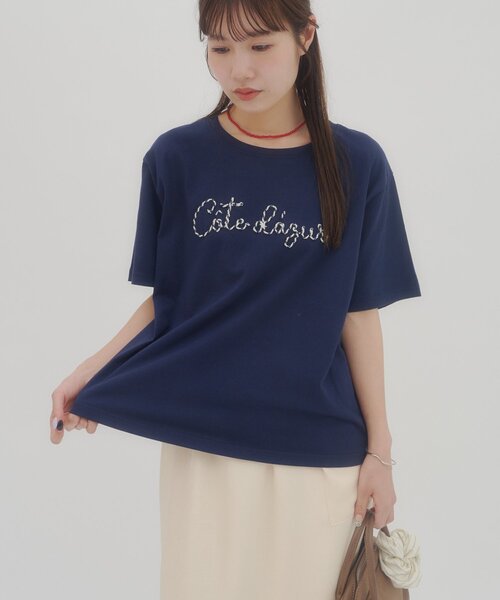 DISCOAT(ディスコート)の「【umm.】コード刺繍ロゴ半袖Tシャツ(Tシャツ/カットソー・レディース・ネイビー/グレー/オフホワイト・FREE)」の3枚目の写真