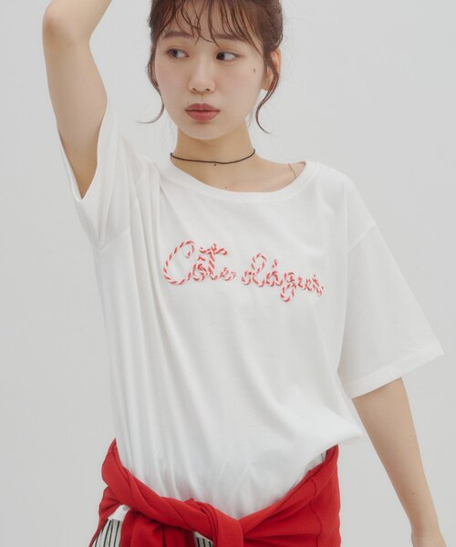 DISCOAT(ディスコート)の「【umm.】コード刺繍ロゴ半袖Tシャツ(Tシャツ/カットソー・レディース・ネイビー/グレー/オフホワイト・FREE)」の4枚目の写真