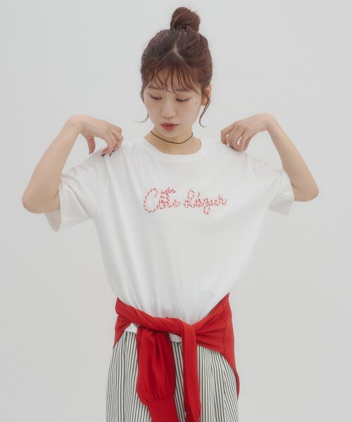 DISCOAT(ディスコート)の「【umm.】コード刺繍ロゴ半袖Tシャツ(Tシャツ/カットソー・レディース・ネイビー/グレー/オフホワイト・FREE)」の9枚目の写真