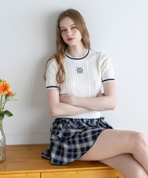 clear | 配色ラインワンポイント刺繍ニットトップス［骨格ウェーブ／フェミニン／ガーリー／きれいめ／上品］(ニット/セーター)