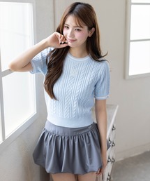 clear | 配色ラインワンポイント刺繍ニットトップス［骨格ウェーブ／フェミニン／ガーリー／きれいめ／上品］(ニット/セーター)