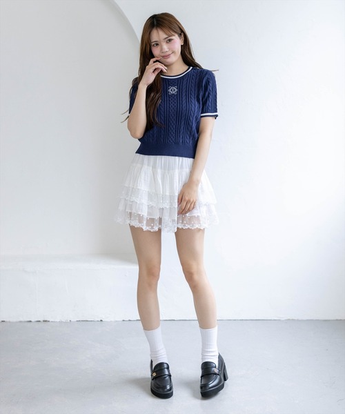 clear（クリア）の「配色ラインワンポイント刺繍ニットトップス［骨格ウェーブ／フェミニン／ガーリー／きれいめ／上品］（ニット/セーター・レディース・オフホワイト/ネイビー/ピンク/サックスブルー・F）」の17枚目の写真