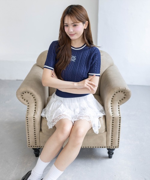 clear（クリア）の「配色ラインワンポイント刺繍ニットトップス［骨格ウェーブ／フェミニン／ガーリー／きれいめ／上品］（ニット/セーター・レディース・オフホワイト/ネイビー/ピンク/サックスブルー・F）」の15枚目の写真