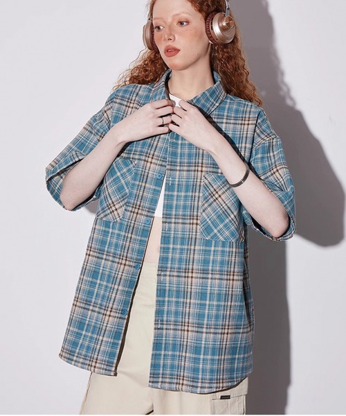 ADDITION STORE(アディションストア)の「\カラー展開がカワイイ♪女子っぽアメカジストリート/ レトロチェック ルーズシルエット ハーフスリーブシャツ(シャツ/ブラウス・レディース・ブルー/レッド/イエロー・MEDIUM/X-LARGE/LARGE)」の8枚目の写真