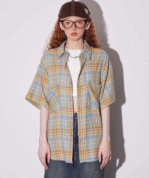 ADDITION STORE(アディションストア)の「\カラー展開がカワイイ♪女子っぽアメカジストリート/ レトロチェック ルーズシルエット ハーフスリーブシャツ(シャツ/ブラウス・レディース・ブルー/レッド/イエロー・MEDIUM/X-LARGE/LARGE)」の12枚目の写真