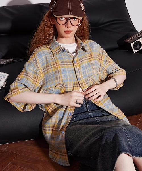 ADDITION STORE(アディションストア)の「\カラー展開がカワイイ♪女子っぽアメカジストリート/ レトロチェック ルーズシルエット ハーフスリーブシャツ(シャツ/ブラウス・レディース・ブルー/レッド/イエロー・MEDIUM/X-LARGE/LARGE)」の13枚目の写真
