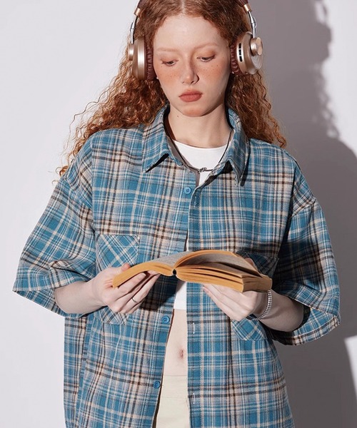 ADDITION STORE(アディションストア)の「\カラー展開がカワイイ♪女子っぽアメカジストリート/ レトロチェック ルーズシルエット ハーフスリーブシャツ(シャツ/ブラウス・レディース・ブルー/レッド/イエロー・MEDIUM/X-LARGE/LARGE)」の7枚目の写真