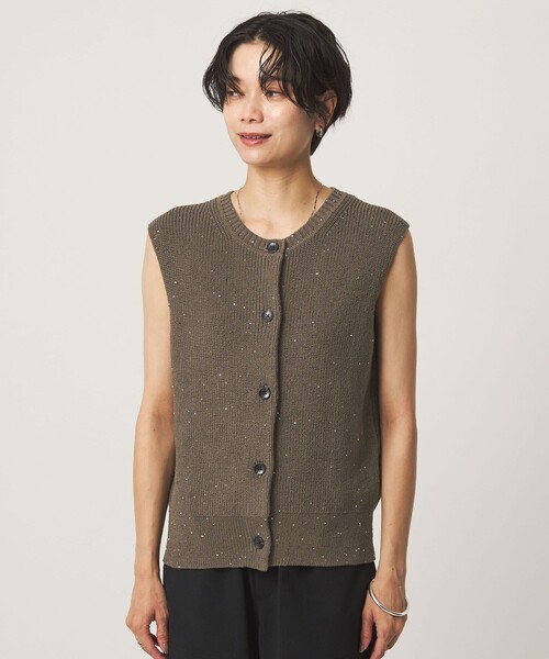 green label relaxing(グリーンレーベルリラクシング)の「スパンコール ニット ボタン ベスト(ベスト・レディース・オリーブ・FREE)」の6枚目の写真