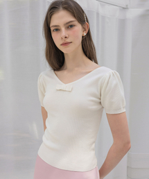 Twoway Ribbon Puff Ivory Knit Top