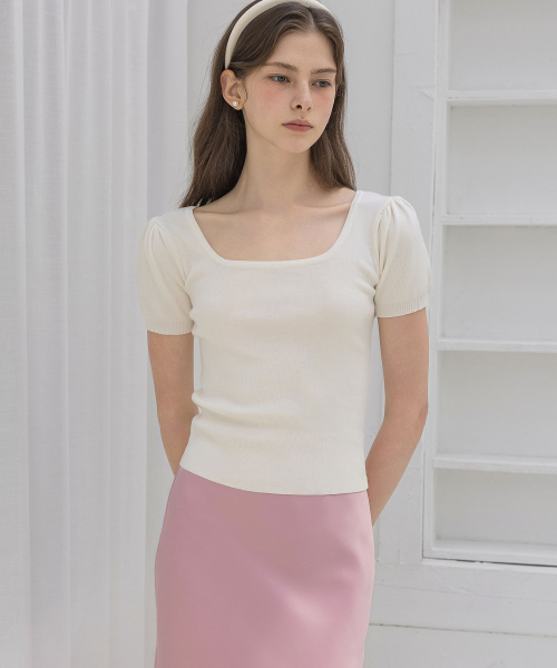 LAUTREDE MIN(ロートルドミン)の「Twoway Ribbon Puff Ivory Knit Top(ニット/セーター・レディース・アイボリー・FREE)」の2枚目の写真