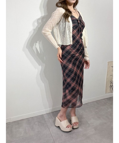 marcydorn（マーシードルン）の「ブラウンチェック ワンピース 韓国風 スリムシルエット ロング丈（ワンピース・レディース・ブラウン・S/M）」の14枚目の写真