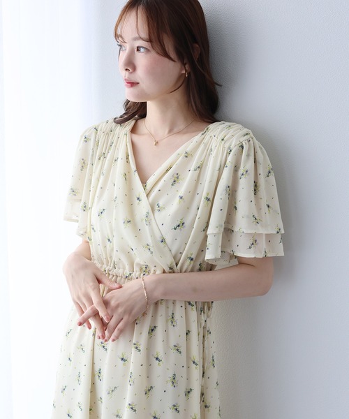 BLUEEAST（ブルーイースト）の「《選べる着丈》シフォンプリントカシュクールワンピース（ワンピース・レディース・ブラウン/アイボリー・SHORT/LONG）」の7枚目の写真