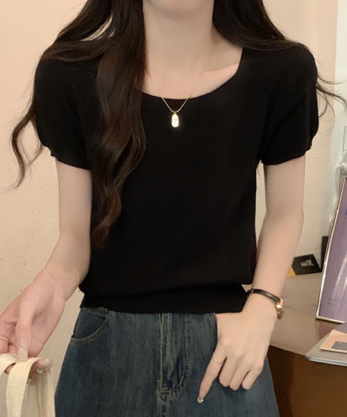 2ly2(トゥーリートゥー)の「ラウンドネックサマーニット(ニット/セーター・レディース・ブラック/ホワイト・FREE)」の5枚目の写真