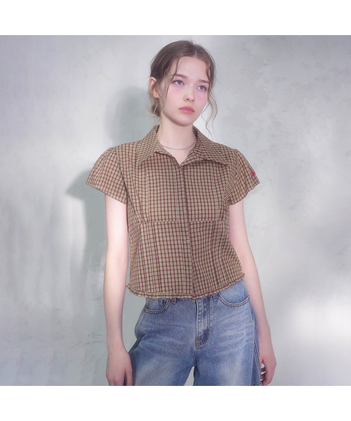 Vivacious(ビバシャス)の「エリシアチェックシャツ_2カラーズ(シャツ/ブラウス・レディース・ネイビー/レッド・SMALL/MEDIUM/LARGE)」の2枚目の写真