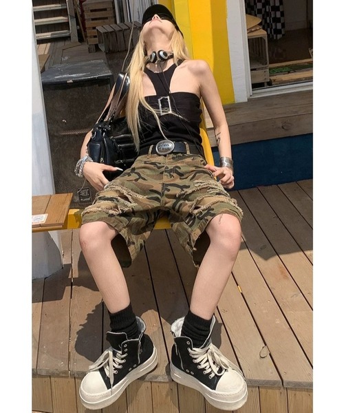 inst.ALL(インストール)の「迷彩柄ダメージルーズハーフパンツ(その他パンツ・レディース・カーキ・L/M/S)」の5枚目の写真