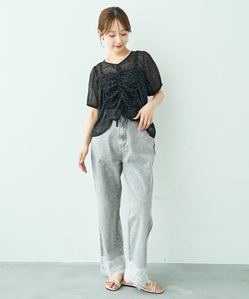 mil(ミル)の「裾レース ストレート デニムパンツ【588115】(デニムパンツ・レディース・チャコールグレー/サックスブルー・M-Regular/M-Short/S-Regular/S-Short)」の22枚目の写真