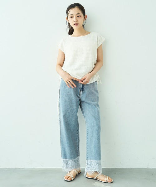 mil(ミル)の「裾レース ストレート デニムパンツ【588115】(デニムパンツ・レディース・チャコールグレー/サックスブルー・M-Regular/M-Short/S-Regular/S-Short)」の11枚目の写真