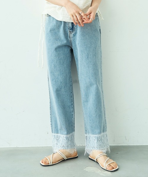 mil(ミル)の「裾レース ストレート デニムパンツ【588115】(デニムパンツ・レディース・チャコールグレー/サックスブルー・M-Regular/M-Short/S-Regular/S-Short)」の17枚目の写真