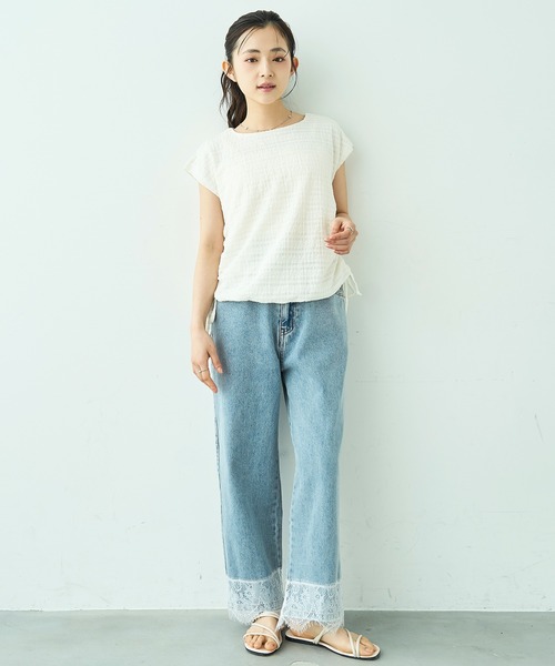 mil(ミル)の「裾レース ストレート デニムパンツ【588115】(デニムパンツ・レディース・チャコールグレー/サックスブルー・M-Regular/M-Short/S-Regular/S-Short)」の15枚目の写真