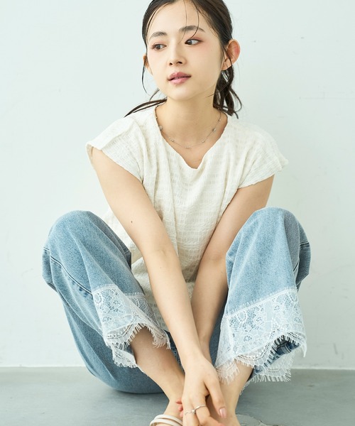 mil(ミル)の「裾レース ストレート デニムパンツ【588115】(デニムパンツ・レディース・チャコールグレー/サックスブルー・M-Regular/M-Short/S-Regular/S-Short)」の16枚目の写真