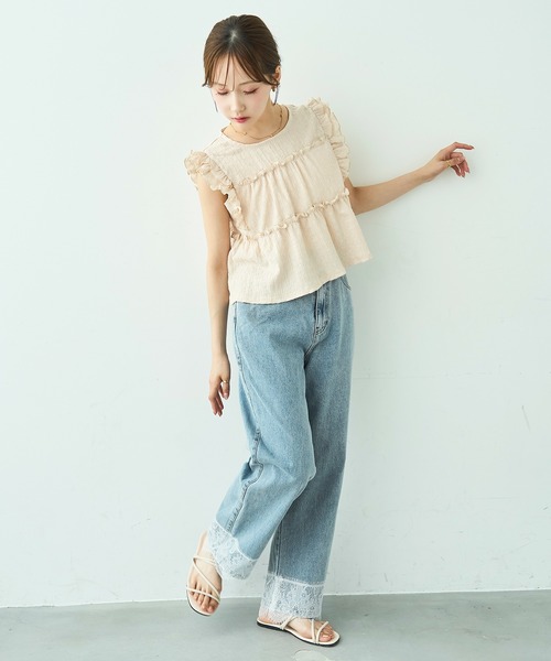 mil(ミル)の「裾レース ストレート デニムパンツ【588115】(デニムパンツ・レディース・チャコールグレー/サックスブルー・M-Regular/M-Short/S-Regular/S-Short)」の9枚目の写真
