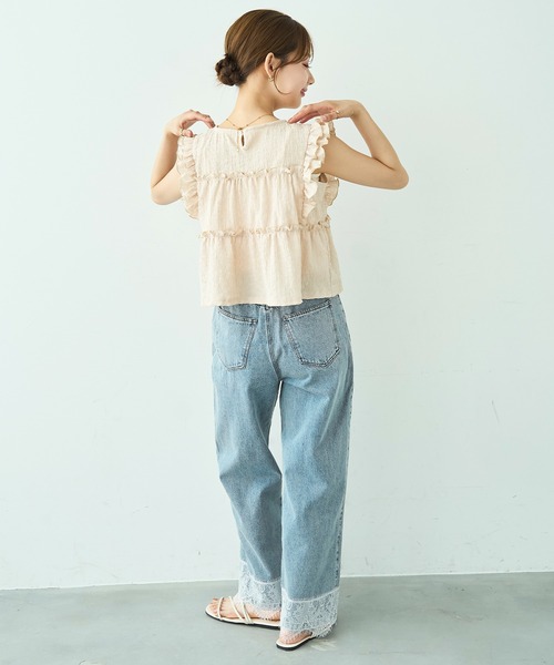 mil(ミル)の「裾レース ストレート デニムパンツ【588115】(デニムパンツ・レディース・チャコールグレー/サックスブルー・M-Regular/M-Short/S-Regular/S-Short)」の7枚目の写真