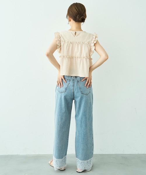 mil(ミル)の「裾レース ストレート デニムパンツ【588115】(デニムパンツ・レディース・チャコールグレー/サックスブルー・M-Regular/M-Short/S-Regular/S-Short)」の8枚目の写真