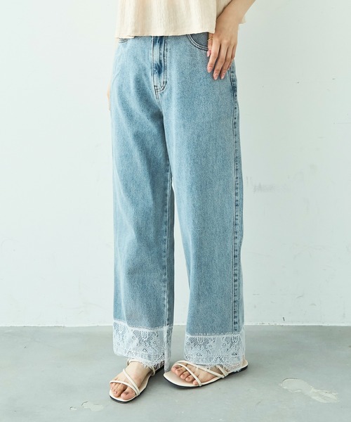mil(ミル)の「裾レース ストレート デニムパンツ【588115】(デニムパンツ・レディース・チャコールグレー/サックスブルー・M-Regular/M-Short/S-Regular/S-Short)」の4枚目の写真