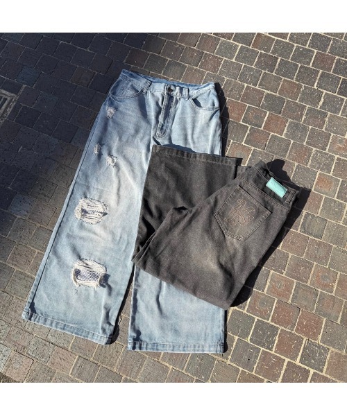 My sugar Babe（マイシュガーベイブ）の「gingham check denim（デニムパンツ・メンズ・ブルー/ブラック・LARGE/MEDIUM）」の4枚目の写真