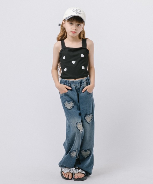 URBAN CHERRY（アーバンチェリー）の「ショルダーフリルハートデザインリブタンク（タンクトップ・キッズ・ブラック・120cm/110cm/140cm/130cm）」の5枚目の写真