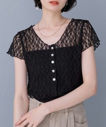 レースシアー半袖カーディガン