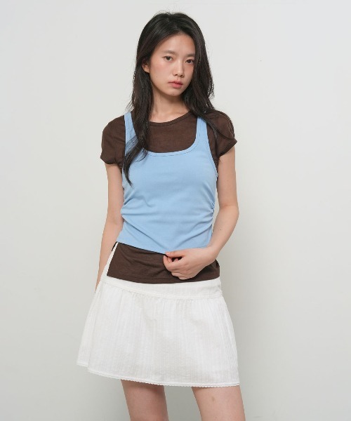 GENERAL IDEA（ジェネラルアイデア）の「【GENERAL IDEA】 2WAYカラーレイヤードTシャツ / TWO-WAY COLOR LAYERED T-SHIRT（Tシャツ/カットソー・レディース・スカイブルー/レッド/ベージュ・L/M/S）」の3枚目の写真