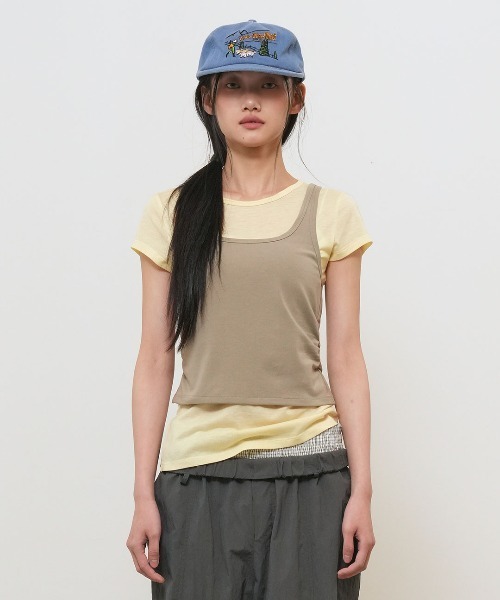 GENERAL IDEA（ジェネラルアイデア）の「【GENERAL IDEA】 2WAYカラーレイヤードTシャツ / TWO-WAY COLOR LAYERED T-SHIRT（Tシャツ/カットソー・レディース・スカイブルー/レッド/ベージュ・L/M/S）」の4枚目の写真