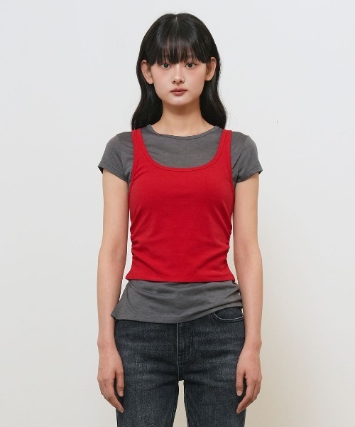 GENERAL IDEA（ジェネラルアイデア）の「【GENERAL IDEA】 2WAYカラーレイヤードTシャツ / TWO-WAY COLOR LAYERED T-SHIRT（Tシャツ/カットソー・レディース・スカイブルー/レッド/ベージュ・L/M/S）」の18枚目の写真