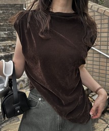 stretch sheer velour bottle neck no sleeve tops