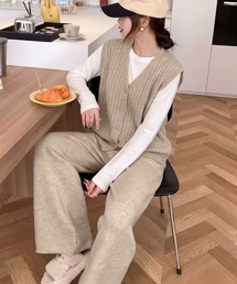 BLoomMe（ブルームミー）の「リブニットベスト&ワイドパンツ セットアップ（セットアップ）」
