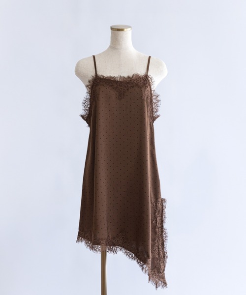 EN NEUME(エンノイム)の「Polka Dot Satin Lace Cami Dress(ワンピース・レディース・ベージュ/ブラック/アイボリー/ブラウン・FREE)」の3枚目の写真